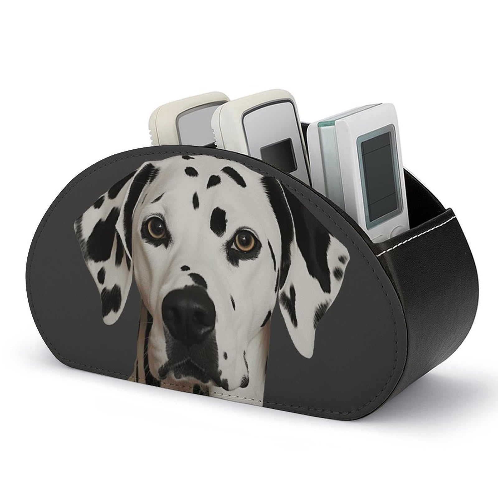 VstaDank Dalmatian Remote Control Holder with 5 Compartments PU Leather Remote Caddy Desktop Organizer Store TV Remote Control Storage Box for Home Office Desk Nightstand