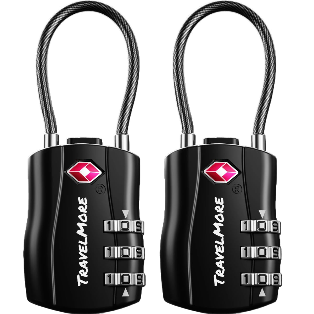 TravelMore Luggage Locks – TSA Approved Suitcase Locks – Travel Locks for Luggage – TSA Padlock with Combination for Suitcases, Backpacks, Cases, Bags, 2-Pack Black