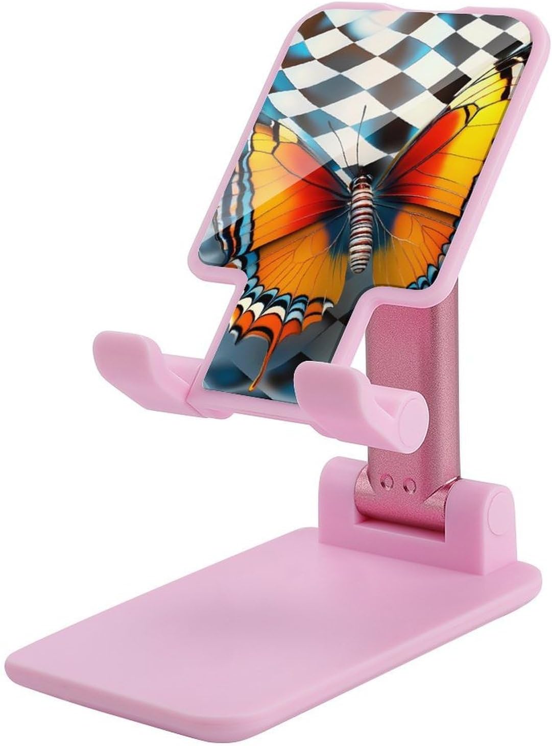 Butterfly1 with Racing Checkered Flag Plastic Phone Stand with Alloy Base
