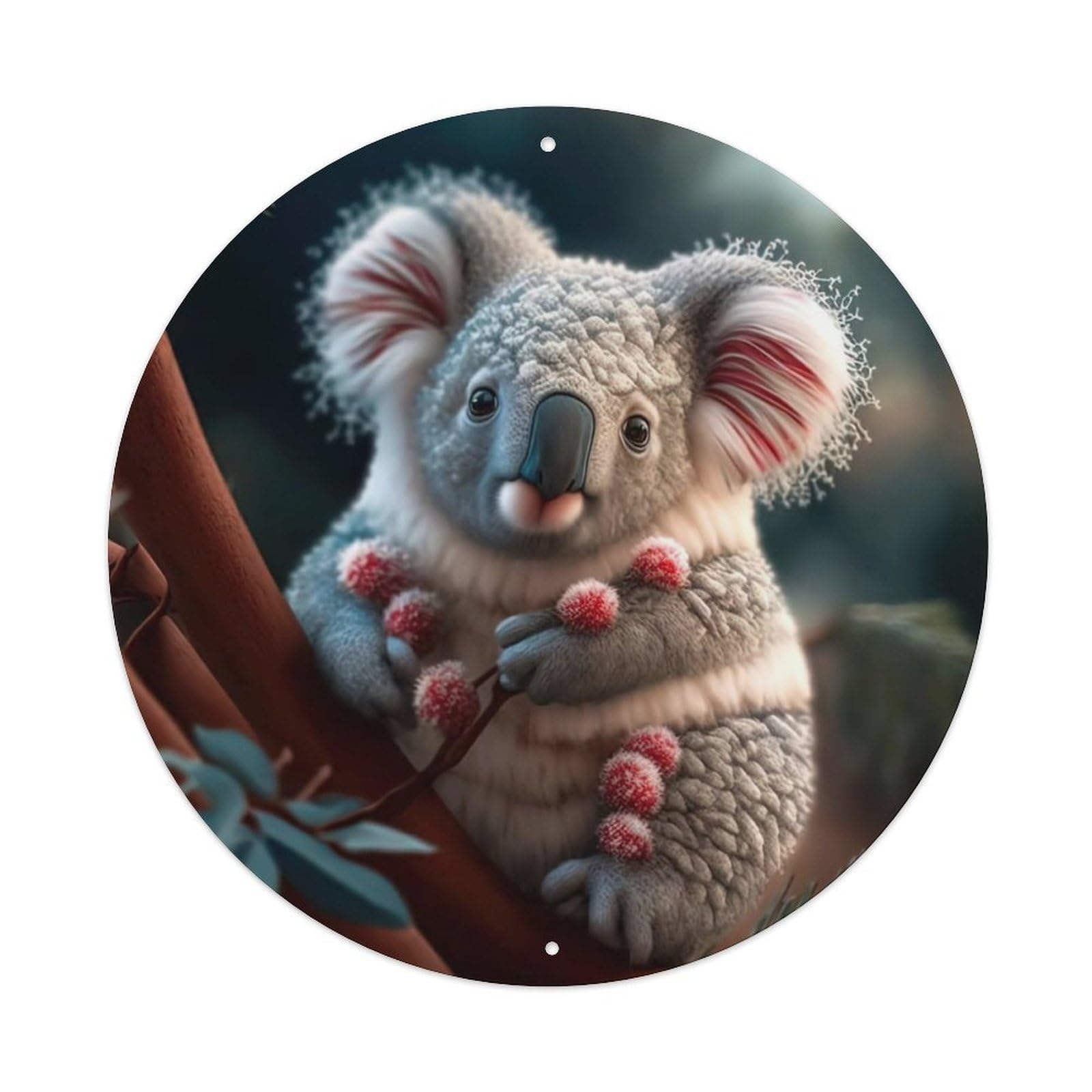 Wildlife Artwork Poster Cute Little Koala Vintage Metal Tin Sign Plaque Wall Decor for Cafe, Club, Garden Round Metal Poster 8x8Inch