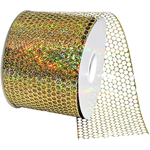 Morex Ribbon Chicago Poly Honeycomb Ribbon, 3-1/4 inch by 50 Yards, Holographic Gold Cover