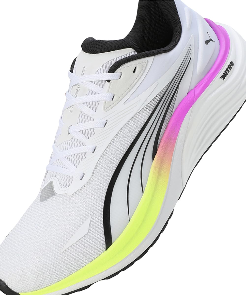 PUMA Męskie buty do biegania szosowego Electrify Nitro 4, białe-Pure Magenta-Yellow Alert, 45 EU, Puma Biały czysty magenta, żółty alert, 46 EU