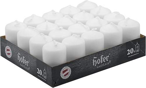 Hofer White Pillar Candles - Set of 20 Unscented Small Candles in Bulk - 1.57 x 2.76 Inch - 11 Hours Long Burning Decorative Candles - Dripless Wax