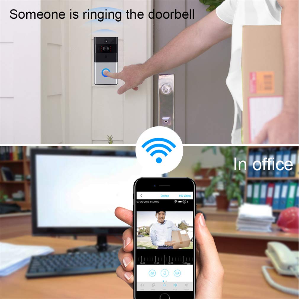 Timbre Inalámbrico, 720P Wi-Fi Smart Home Vídeo Timbre IR LED, Audio De Dos Vías Intercomm, App, Tarjeta del TF, Bajo Consumo De Energía, Hogar, Hospital, Oficina, Hotel