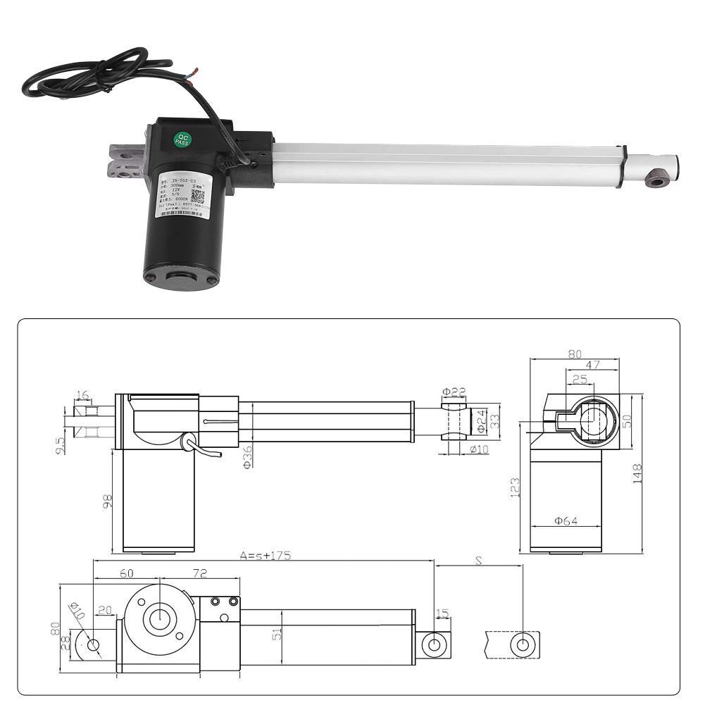 Accionamiento lineal de 12 V CC, actuador lineal, motor lineal, actuador lineal, actuadores para abrepuertas eléctricas médicas electrónicas, 6000 N, 300 mm