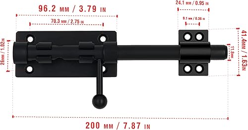 Miniatura 3 de Pestillo de puerta de perno deslizante, 7.8 pulgadas, de acero inoxidable sólido, resistente, para vallas, puertas de patio, garajes, dormitorios,