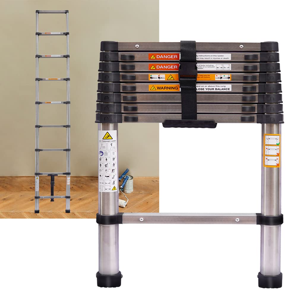 Scala telescopica 2,6 m, pieghevole, in acciaio inossidabile, portata max. 150 kg, per camper, lavori in giardino, riparazioni di rami e recinzioni e altro ancora