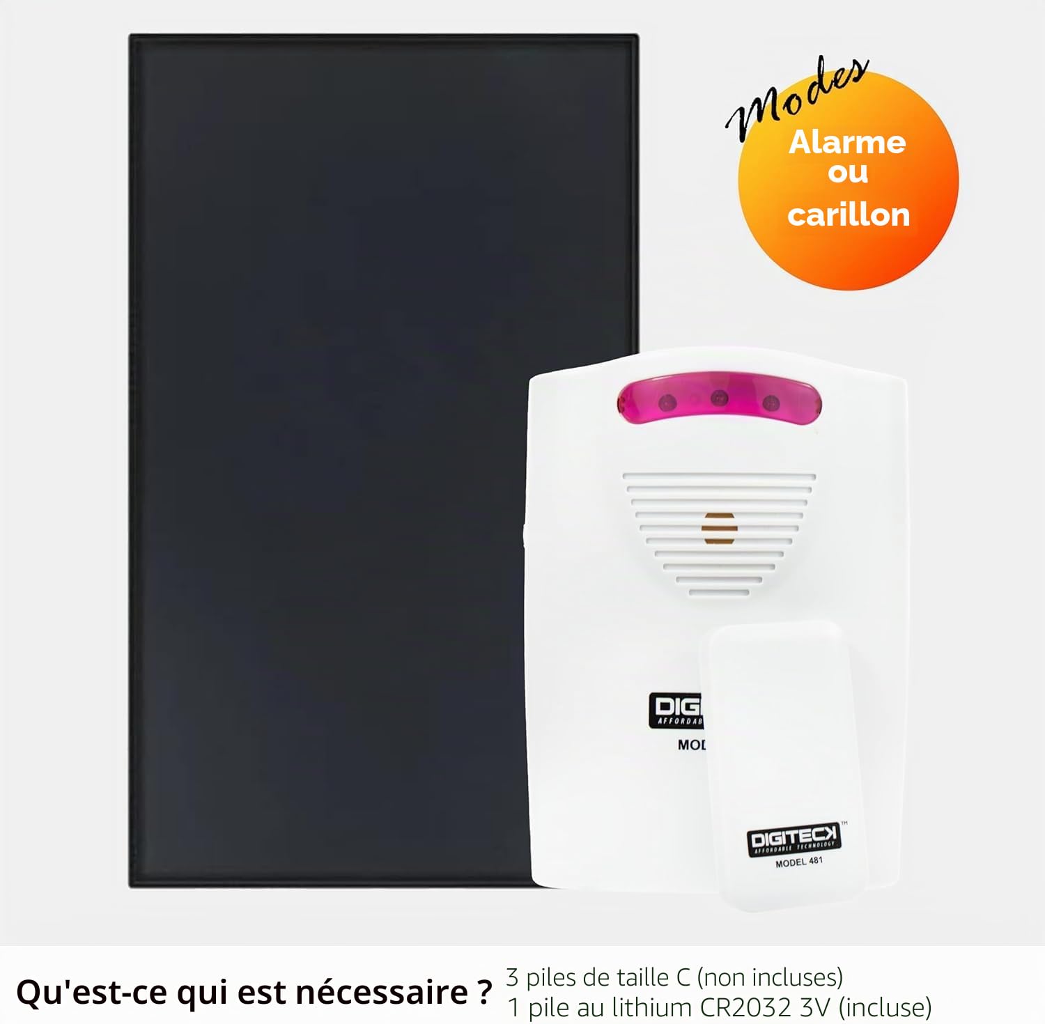 Digiteck Système de sonnette et d'alarme sans fil avec capteur de pression pour la maison - Sécurité plate - Noir et blanc