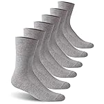 Facool Non Binding Loose Top Socks, Cotton Diabetic Cushioned Crew Non-Elastic Socks for Swollen Feet, Edema, Diabetes, Neuropathy, Circulation, Elder for Men Women, 6 Pairs Grey Medium