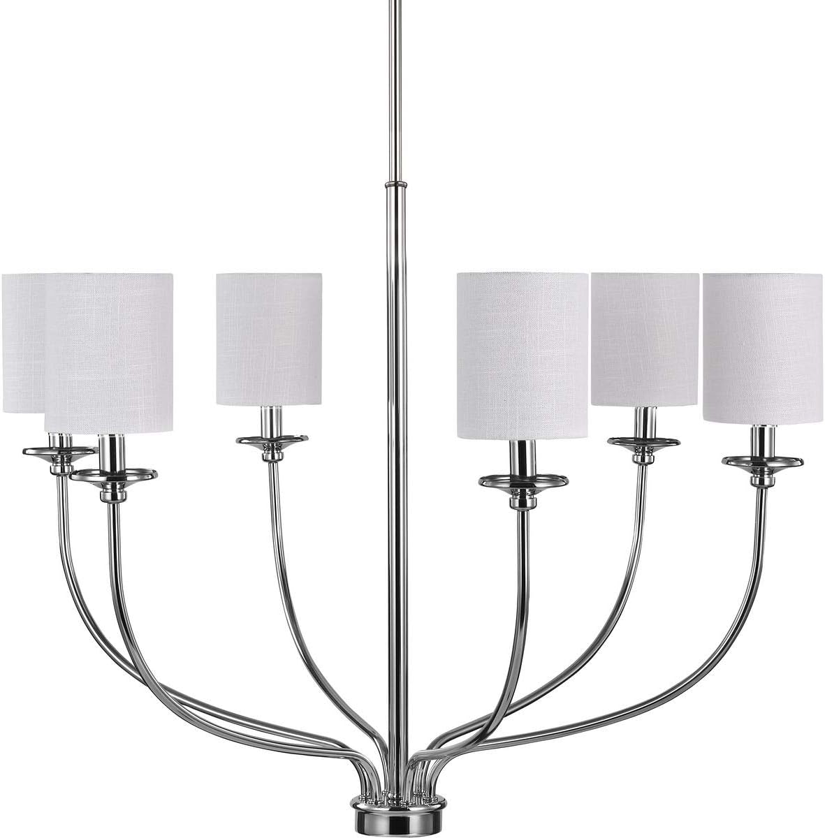 Progress Lighting Bonita Collection 6-Light White Linen Fabric Shade Luxe Chandelier Light Polished Chrome