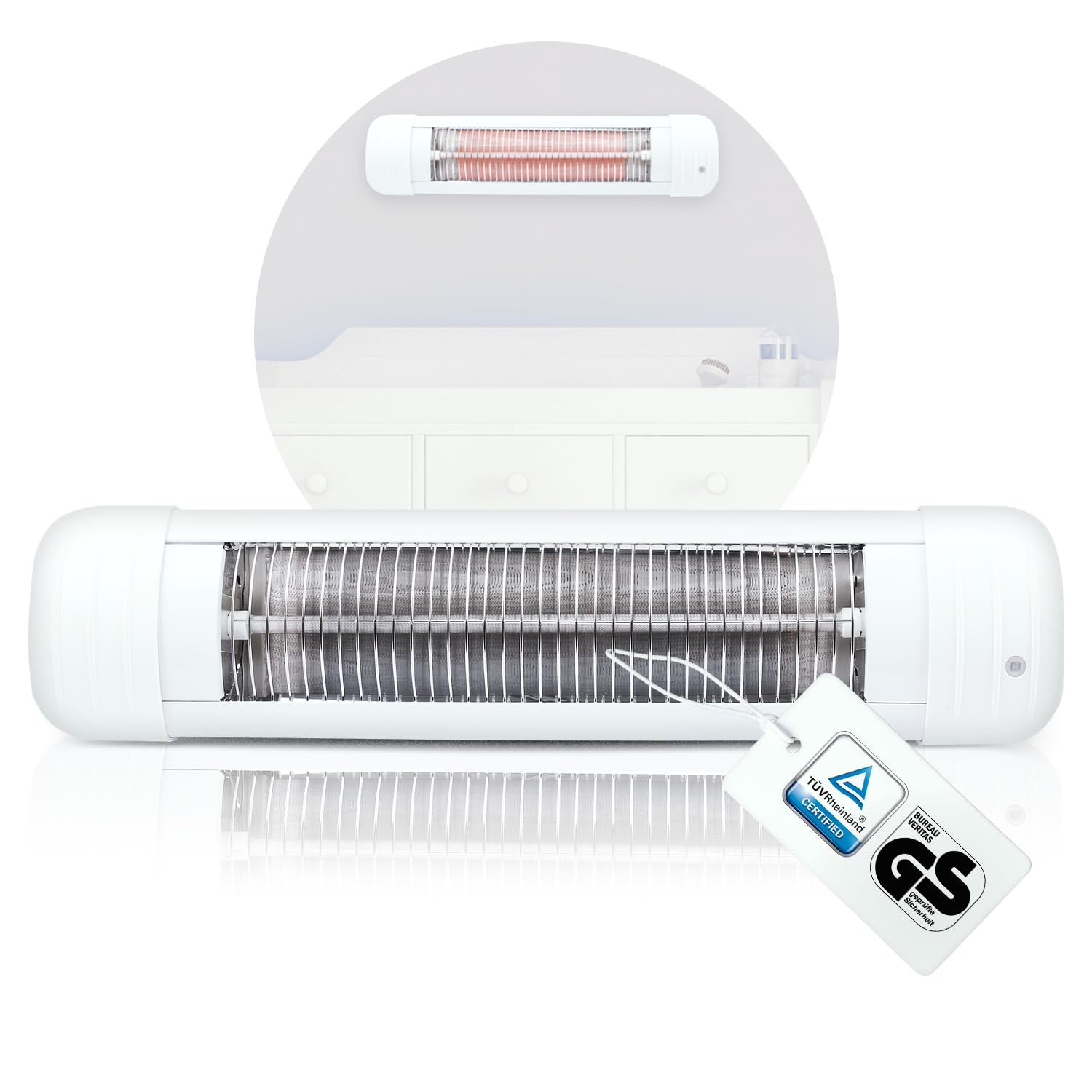 Babyruf BS 50 Heizstrahler | 600 Watt | Wickeltisch Wärmelampe Mit Abschaltautomatik | Einfache Wandmontage | Weiß