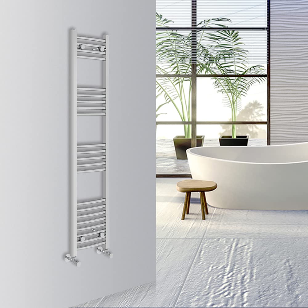 Warmehaus Curved Bathroom Heated Towel Rail Warmer Radiator Central Heating 1400x300mm - Chrome