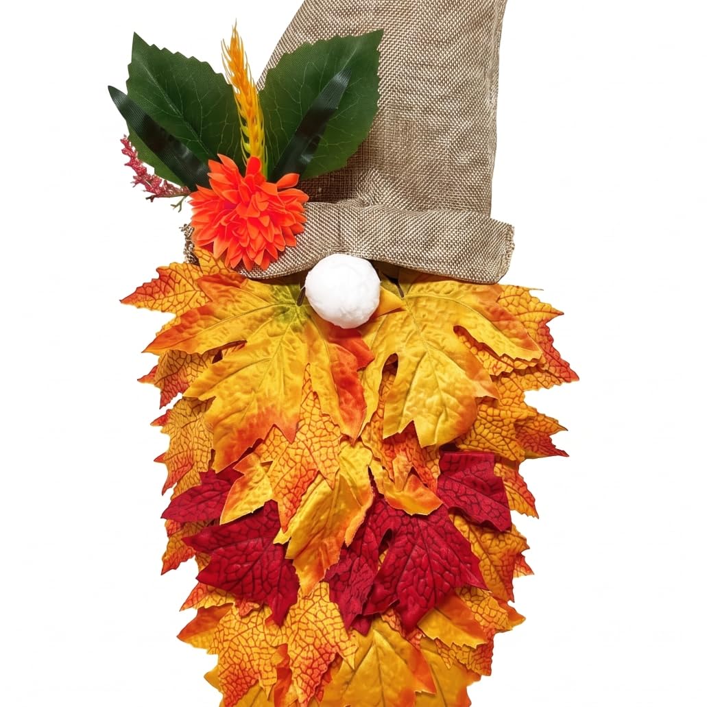 Fall Wreaths For Front Door - Gnome Themed Autumn Artificial Autumn Wreath, Maple Leaf Fall Decor For Harvest, Thanksgiving & Halloween