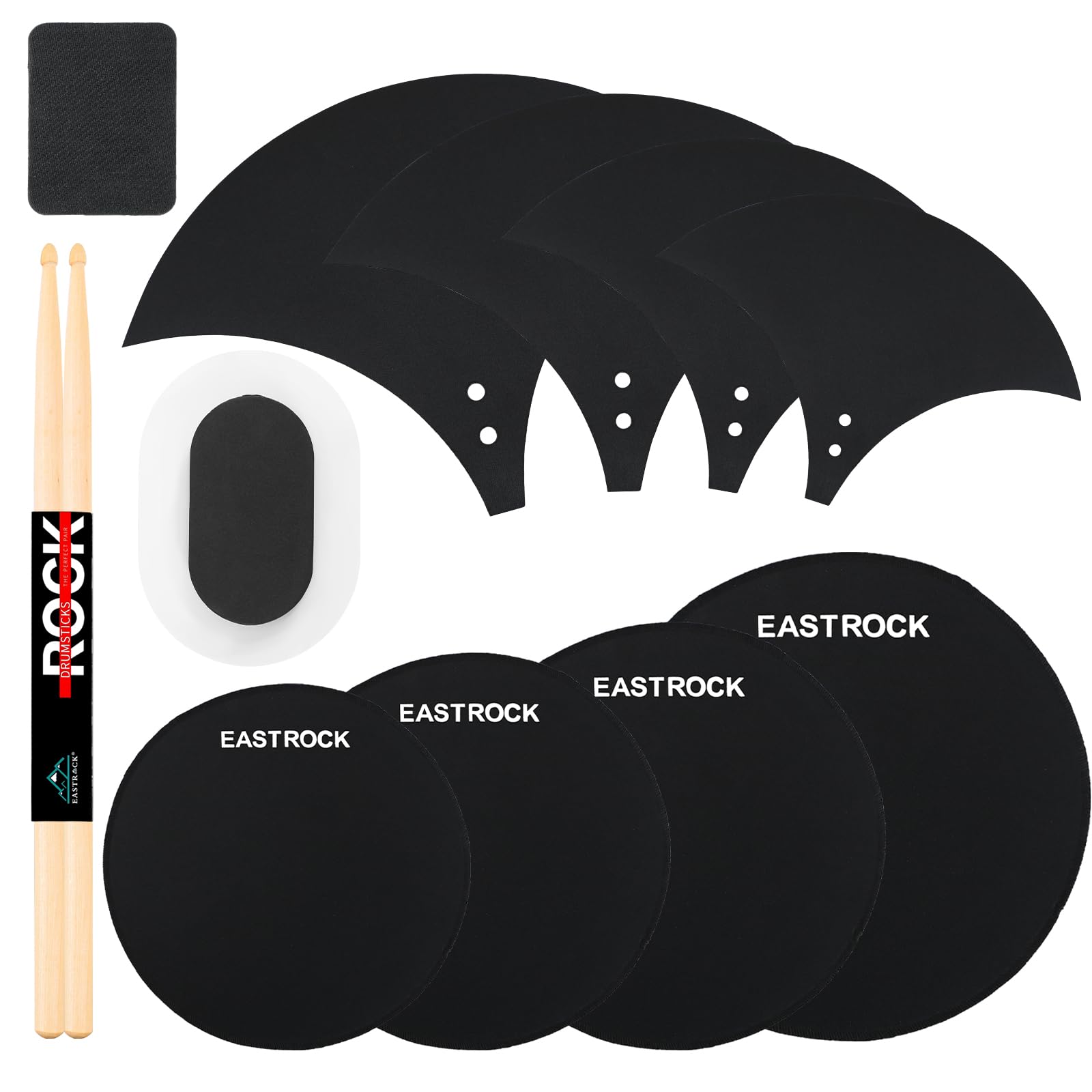 EASTROCK Drum Mute Pads Set 5 Pieces Foam Drum Silencer Pads, Fit 10”, 12”, 14”, 16" Drum, with Snare Wire Pad (Drum Mute Pad 5-Pack) (drum+cymbal pad-10 pack standard set)