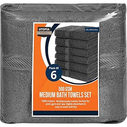 Utopia Towels - 6er-Pack mittelgroße Badetücher aus 100% Baumwolle mit Aufhängeschlaufen, 60x120 cm Duschtücher, weiche und saugfähige Handtücher (Grau) – Bild 8