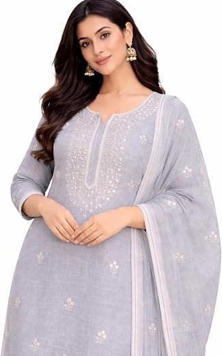 Women Kota Doria Cotton Embroidered Unstitched Suit with Dupatta | Lightweight Summer Wear Dress Material (2.5m Kurta + 2....
