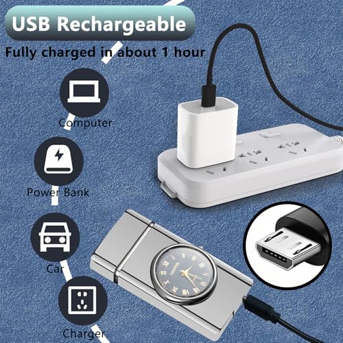 Encendedor eléctrico USB recargable dual arco plateado miniatura 3