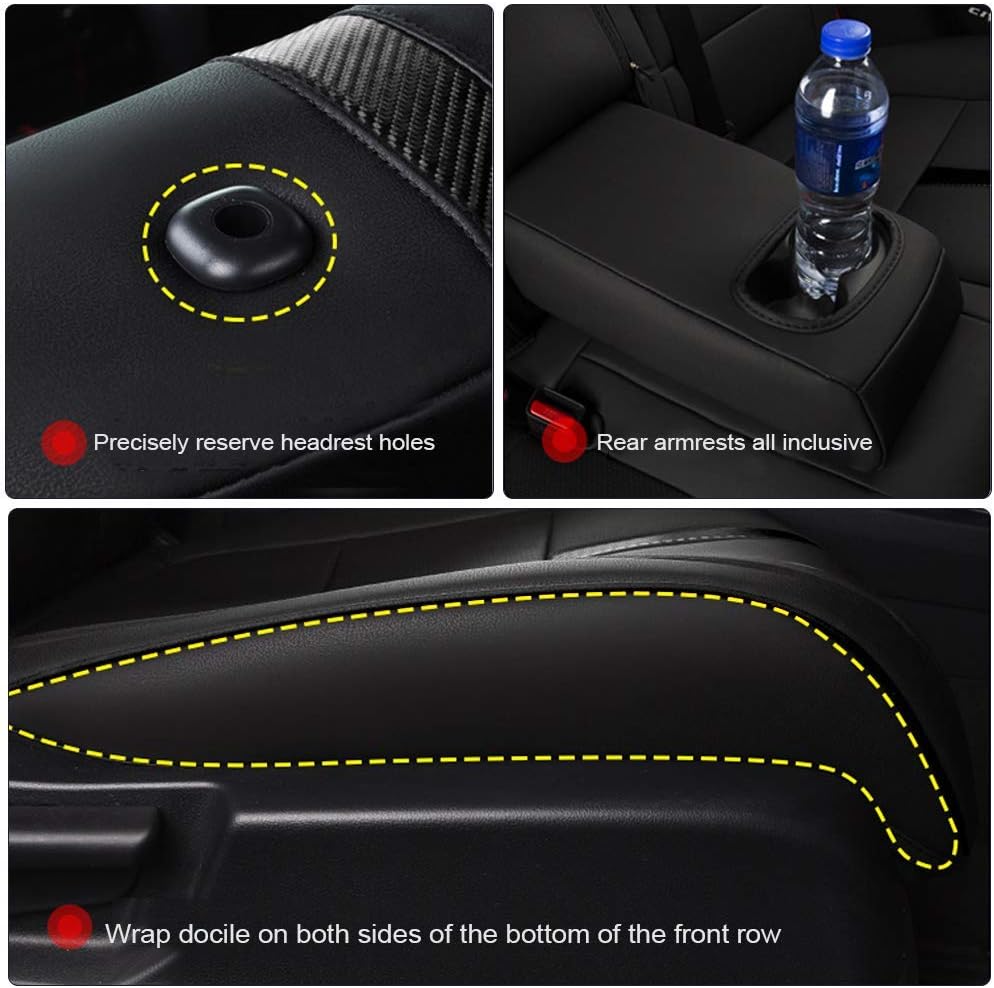 Custom Full Set Seat Covers for Wrangler 2008-2010 Rear Seats Split Leather Car Seat Cushion Protector Black-Red