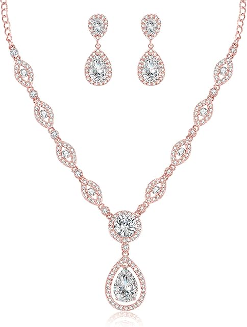 wynn's Wedding Jewellery Set for Women, Silver Necklace Dangle Earrings Set, White Gold Bridal Jewellery Set with White AAAAA Cubic Zirconia, Allergy Free Party Jewellery Set for Bridal Bridesmaid