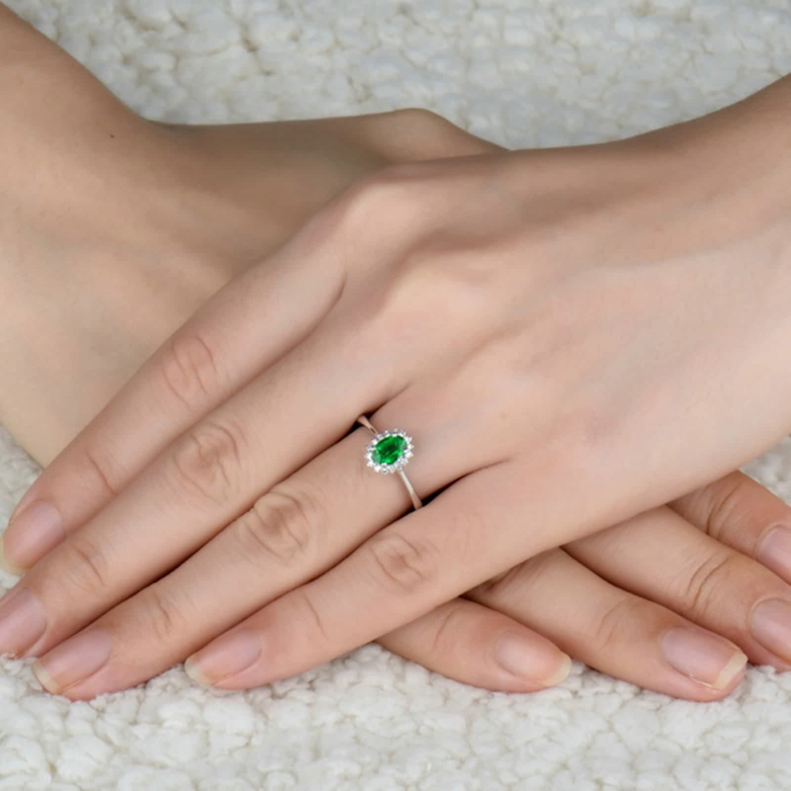 Anillos de Boda Mujer, Alianza Boda Flor de Esmeralda Creada En Laboratorio Ovalado para Esposa Novia Ajuste Cómodo
