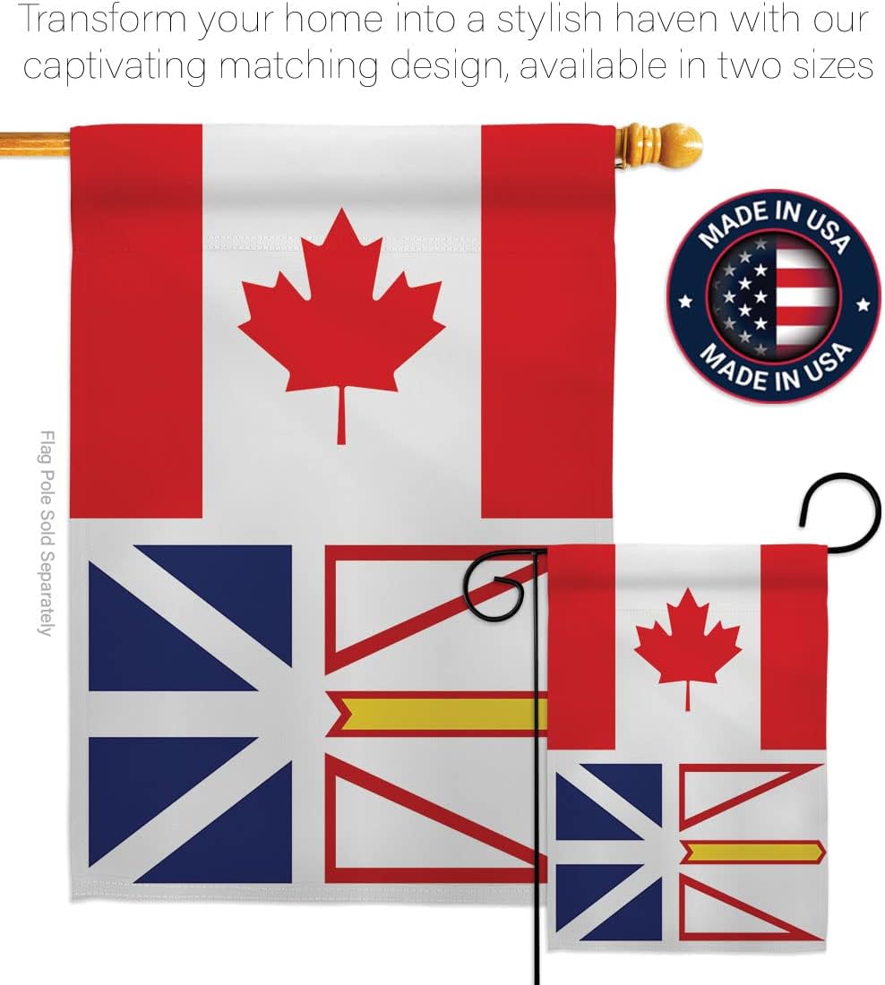 Americana Home & Garden Canada Newfoundland Garden Flag Set with Stand Provinces Canadian Territories Region Country Particular Area House Decoration Banner Small Yard Gift Double-Sided, Made in USA