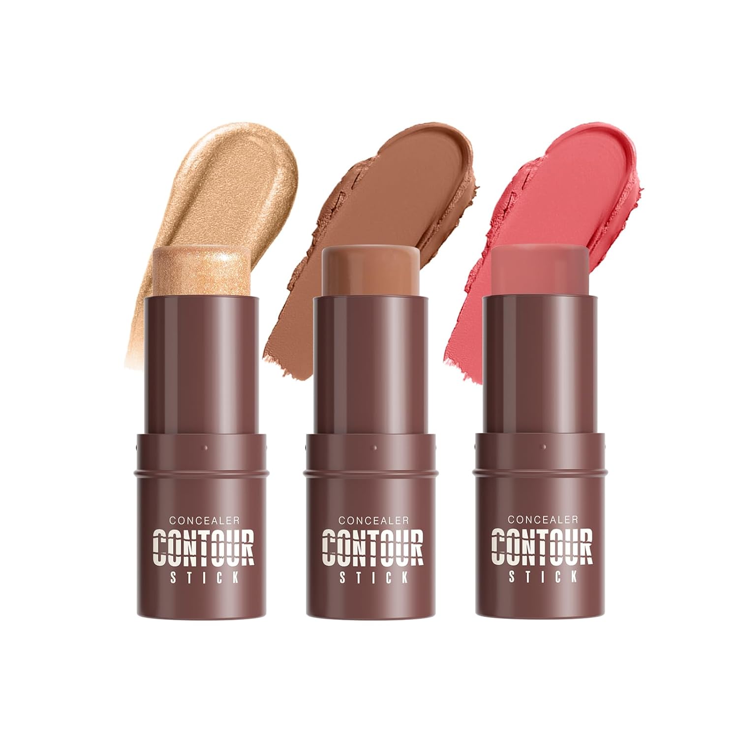 3Pcs Cream Contour Sticks, Shades with Highlighter & Blush & Bronzer Stick, Makeup Contour Stick Set for Sculpt the Cheeks Long Lasting Dewy & Matte Finish Lightweight LIGHT MEDIUM (SET-B)