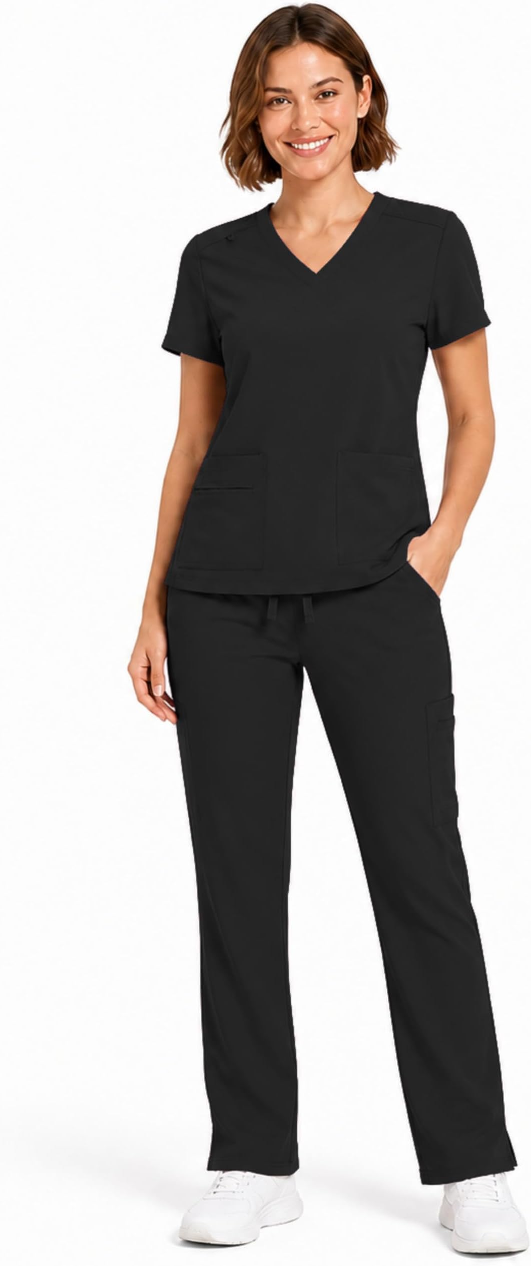 Womenโs Scrub Set, Stretch Medical Scrubs, V-Neck Top & Cargo Pants, Moisture Wicking Nurse Uniform