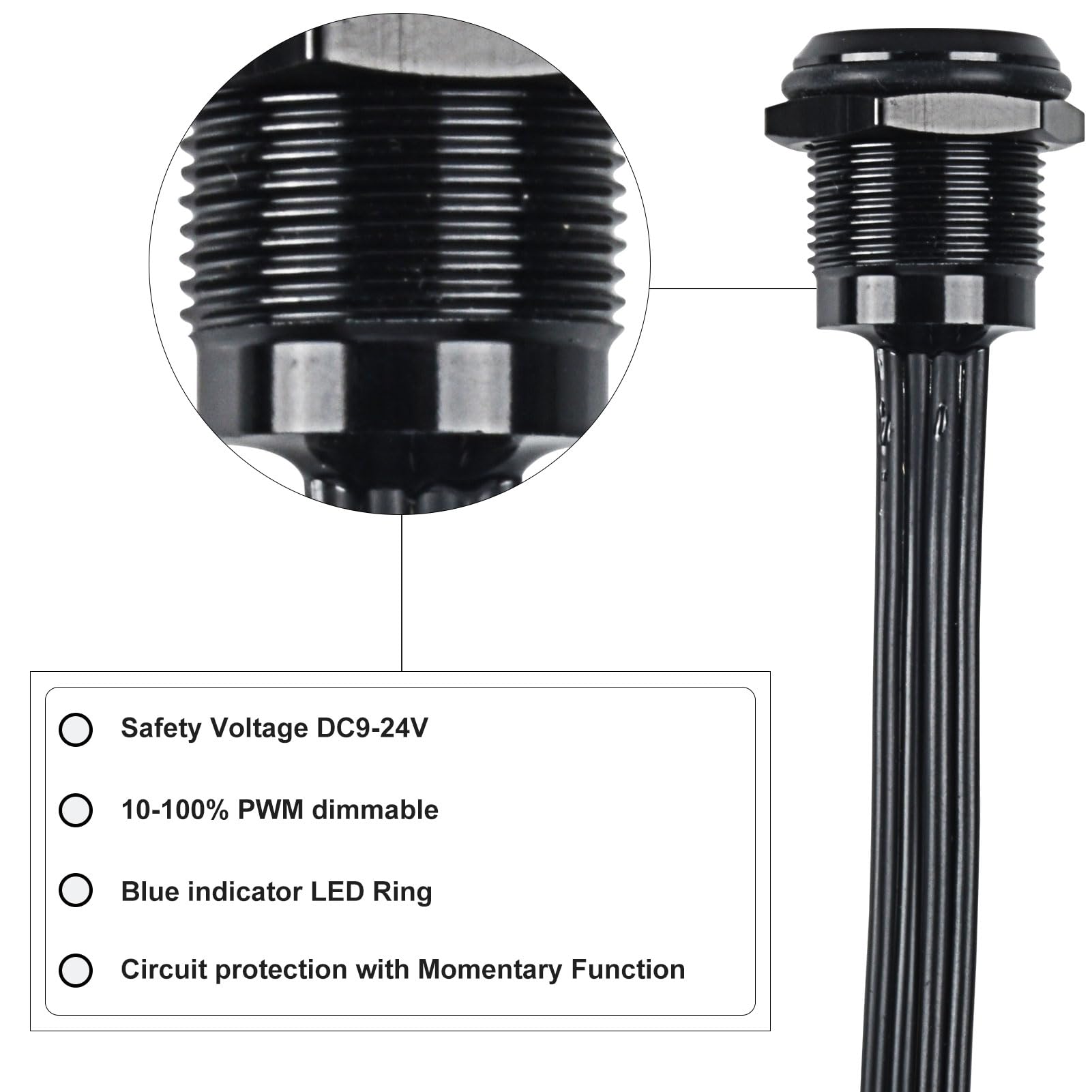 Wall mounted Touch Switch ON/OFF(no dim) DC9V-24V Manual Switch 3/4" 19mm Diameter for Mounting Hole (Black) - Image 2