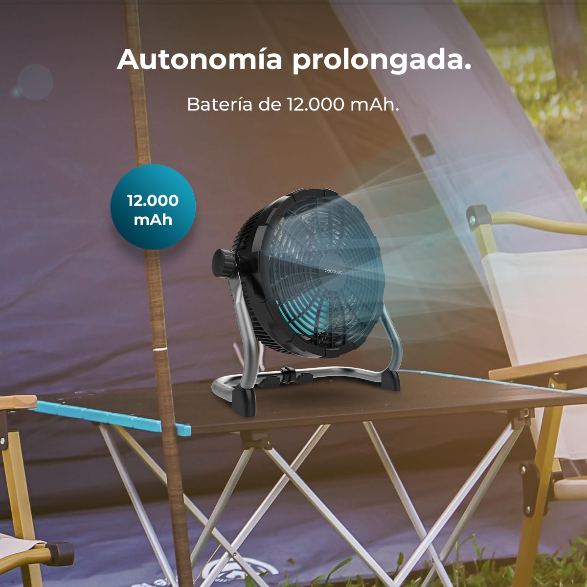 Cecotec Industrieller Bodenventilator Proindustry Portable.12000mAh,Durchmesser 25,4 cm, 9 Geschwindigkeiten Leistungsstarker Akku,Robustes Design,Verstellbare Neigung,Schutzgitter,Einfacher Transport