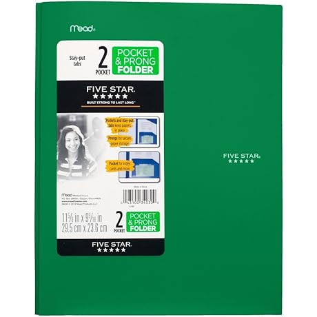 2 Pocket Folders with Prong Fasteners(Black, Five-Star)