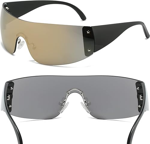 Miniatura 4 de AIEYEZO Lentes de sol Y2K sin montura para mujeres y hombres, de gran tamaño, a la moda, envolventes, sin marco