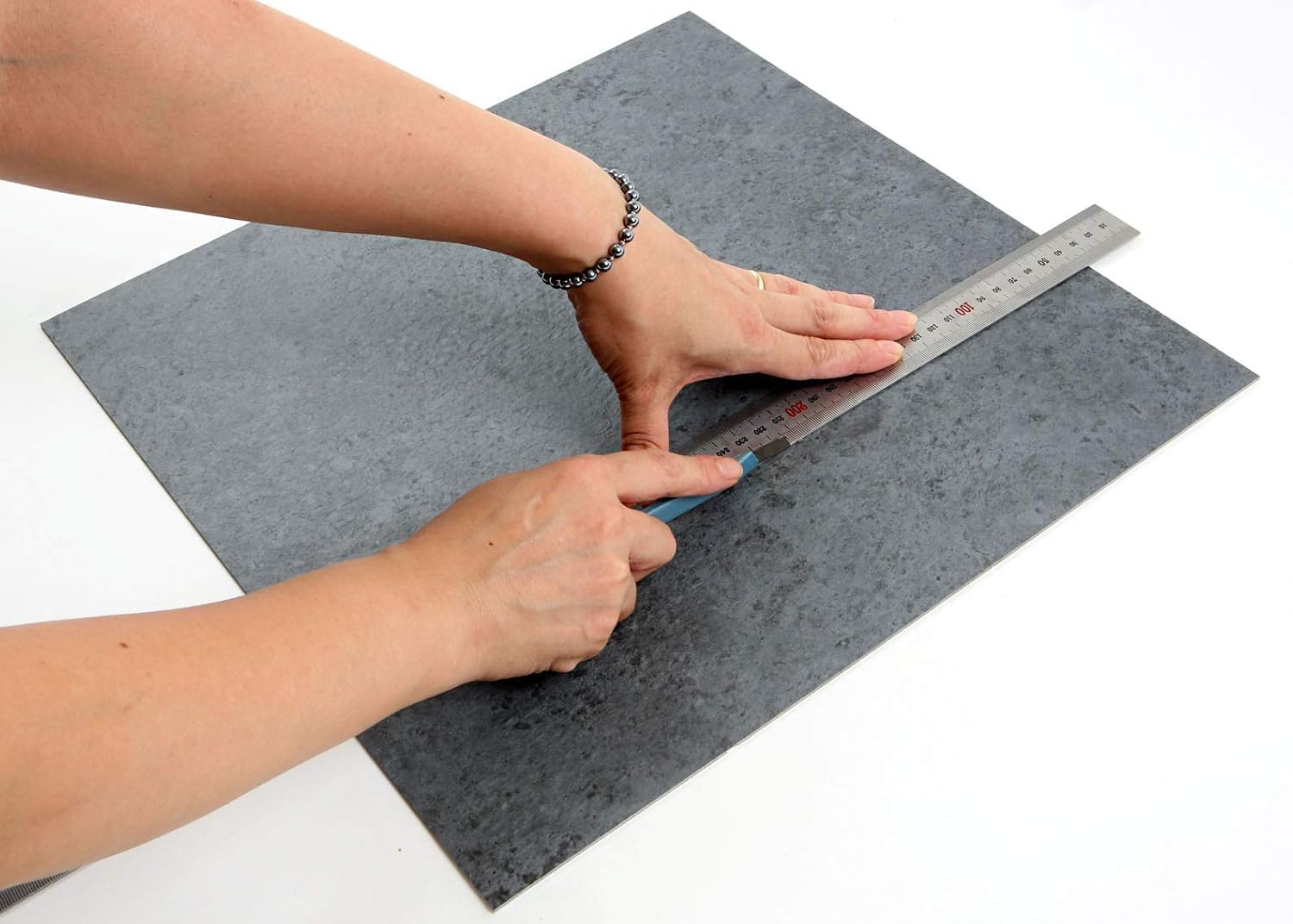 ROSEROSA Peel and Stick Engineered PVC Tiles Stone Concrete Pattern Self Adhesive Durable Vinyl Flooring (ECK-205 : Square 4 Tiles)