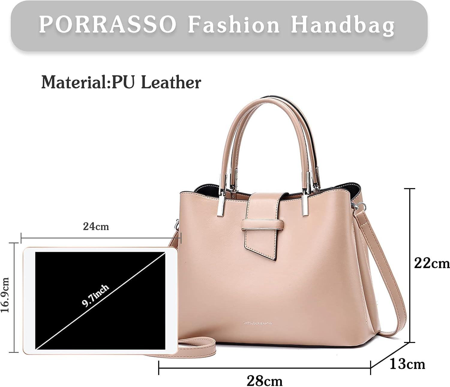 PORRASSO Fashion Handbag Purses Women Top-Handle Bags Ladies Crossbody Bag Satchel PU Leather Shoulder Tote Bags Khaki - Image 3