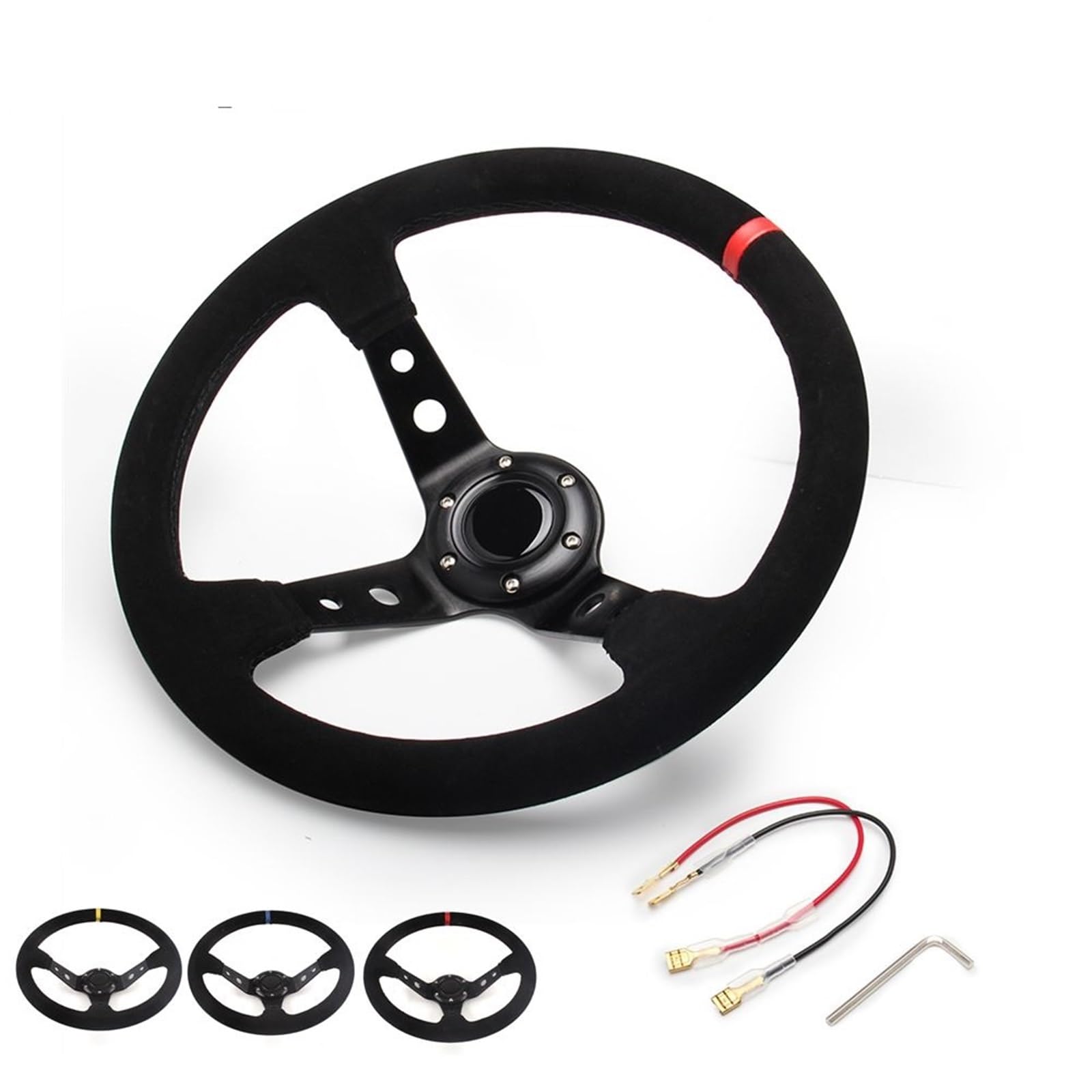 Volante da corsa Volanti universali da corsa for auto in pelle scamosciata 14 pollici 350 mm Volante sportivo alla deriva for mais profondo per corsa rallye(Blue)