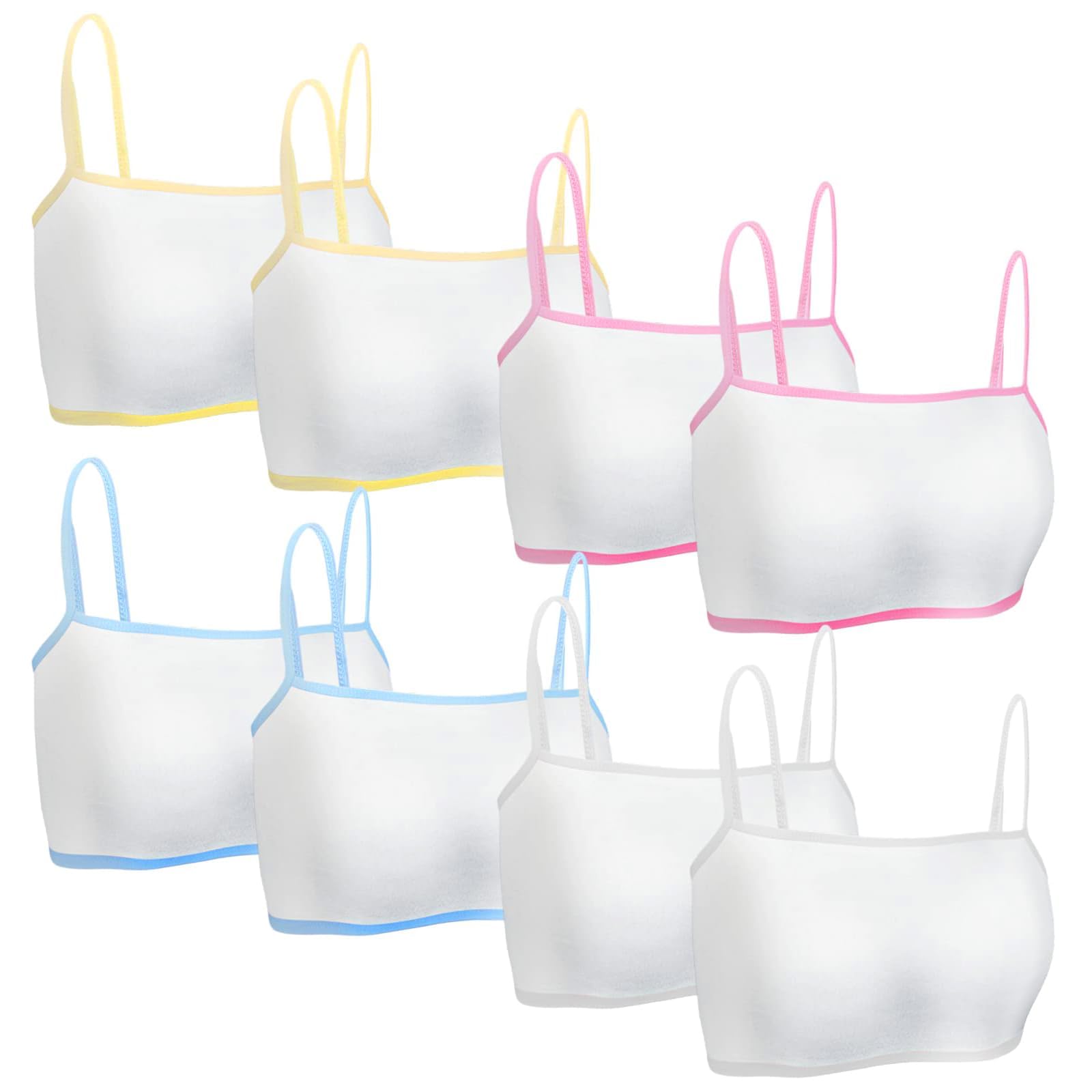 8pcs Sports Bra Counts Crop Top Girls Bras Training Seamless Cotton White Teen Camisole Style Lightweight Kids for 8-12 Years