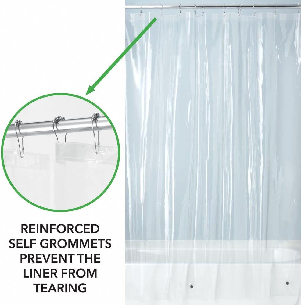 mDesign Plastic Transparent 72" x 72" Shower Curtain Liner - Water-Resistant, PEVA, 3-Gauge, No Odor, Inner Shower Curtain Liner for Bathroom, Shower, and Tub - 4 Pack - Clear