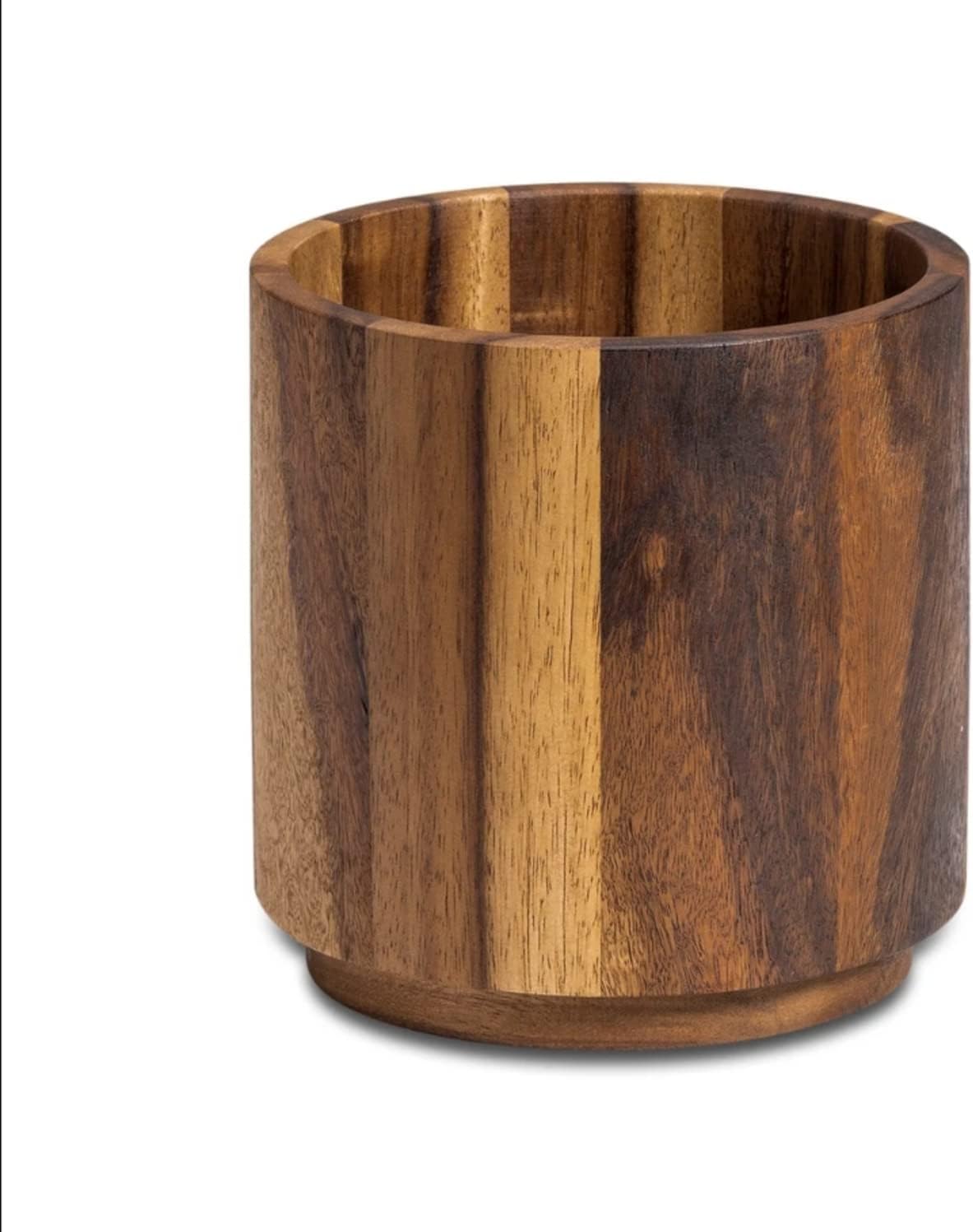 Acacia Wood Rotating Lazy Susan Utensil Holder