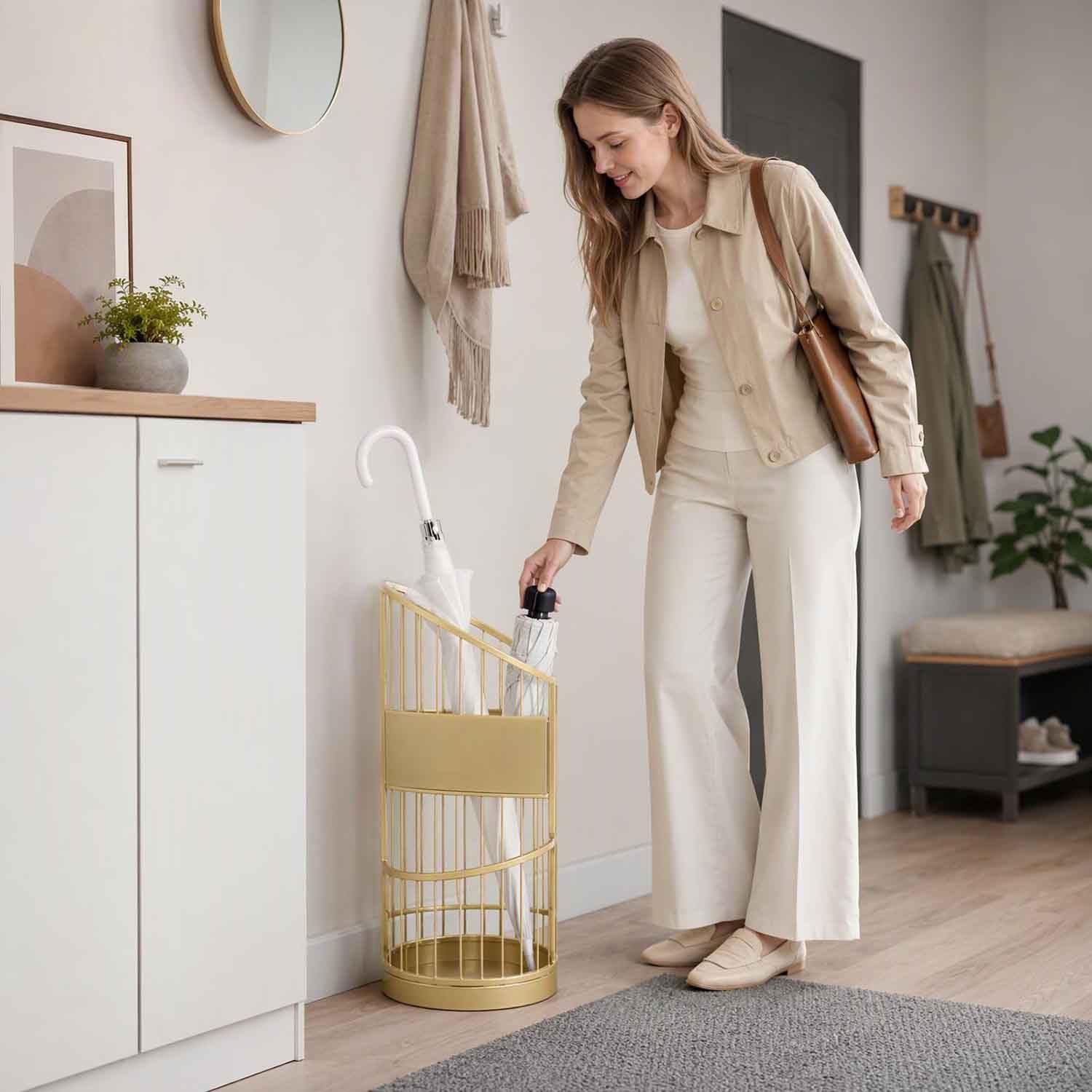 Nordic Wrought Iron Freestanding Umbrella Stand for Entryway