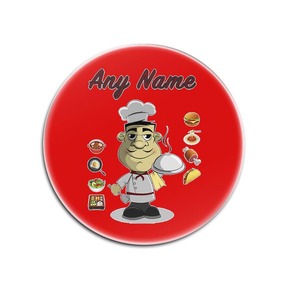 Personalised Gift - Chef Male Round Glass Coaster (Occupation Design Colour) Any Name Message Unique - Mat Pad Job Restaurant Take Away Food Baker Kitchen Hotel Uniform