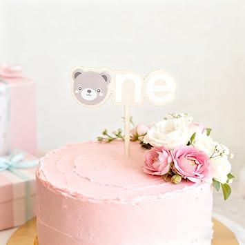 One Wooden Cake Topper - Bear Theme First Birthday Party Decoration, Double Layer One Sign 1st Birthday Cake Decoration Supplies, Smash Cake Props ONE