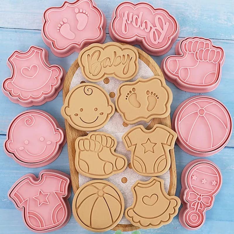 N.D Baby Them Biscuit Cutters Cookie Cutters-8 Pieces Pressable Baby Theme Biscuit Cutters Set-3D baby Element Cookie Stamps (1 SET 8 PCS)