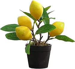 Limoeiro artificial, vasos de plantas artificiais, frutas artificiais bonsai vegetação falsa, frutas falsas em plantador para mesa de casa, escritório, sala de jantar (cor: limão, tamanho: pequeno)