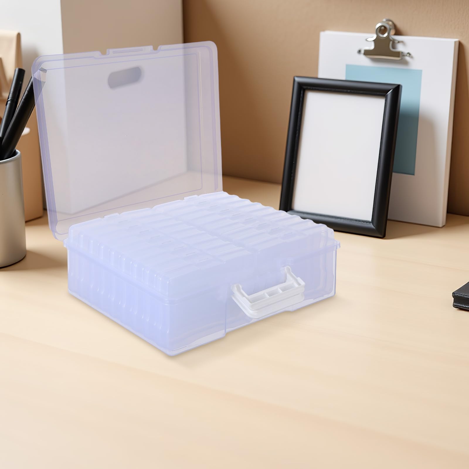 Toyvian Scatola Porta Foto e Manico in Plastica Leggera e Portatile con 18 Scomparti Interni Organizer per Foto 4x6 per Organizzazione di Cancelleria e Viaggi