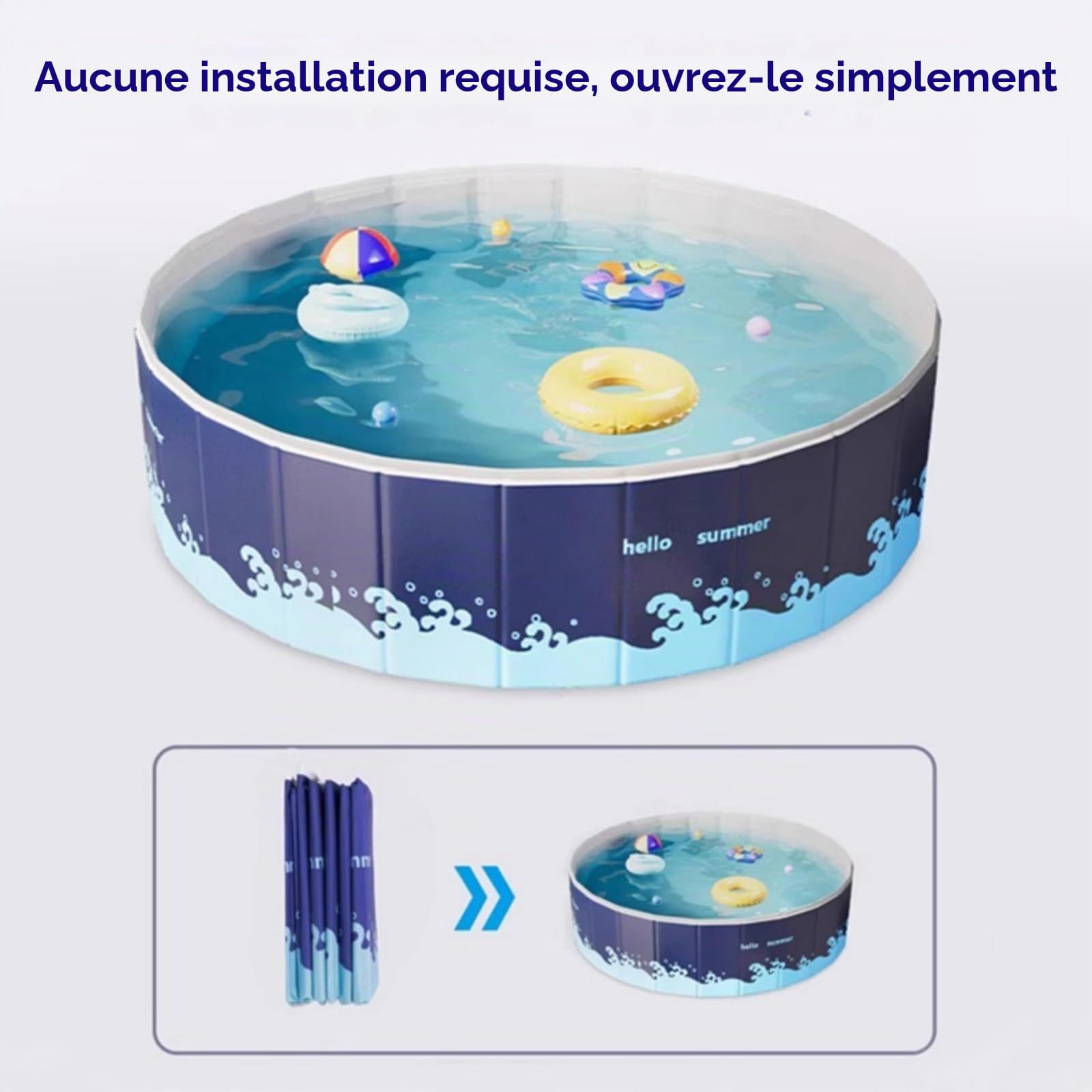 Piscine pliable en nylon pour enfants, non gonflable, facile à nettoyer pour chiens et enfants, portable, résistante, pliable, bleu, 180 x 48 cm