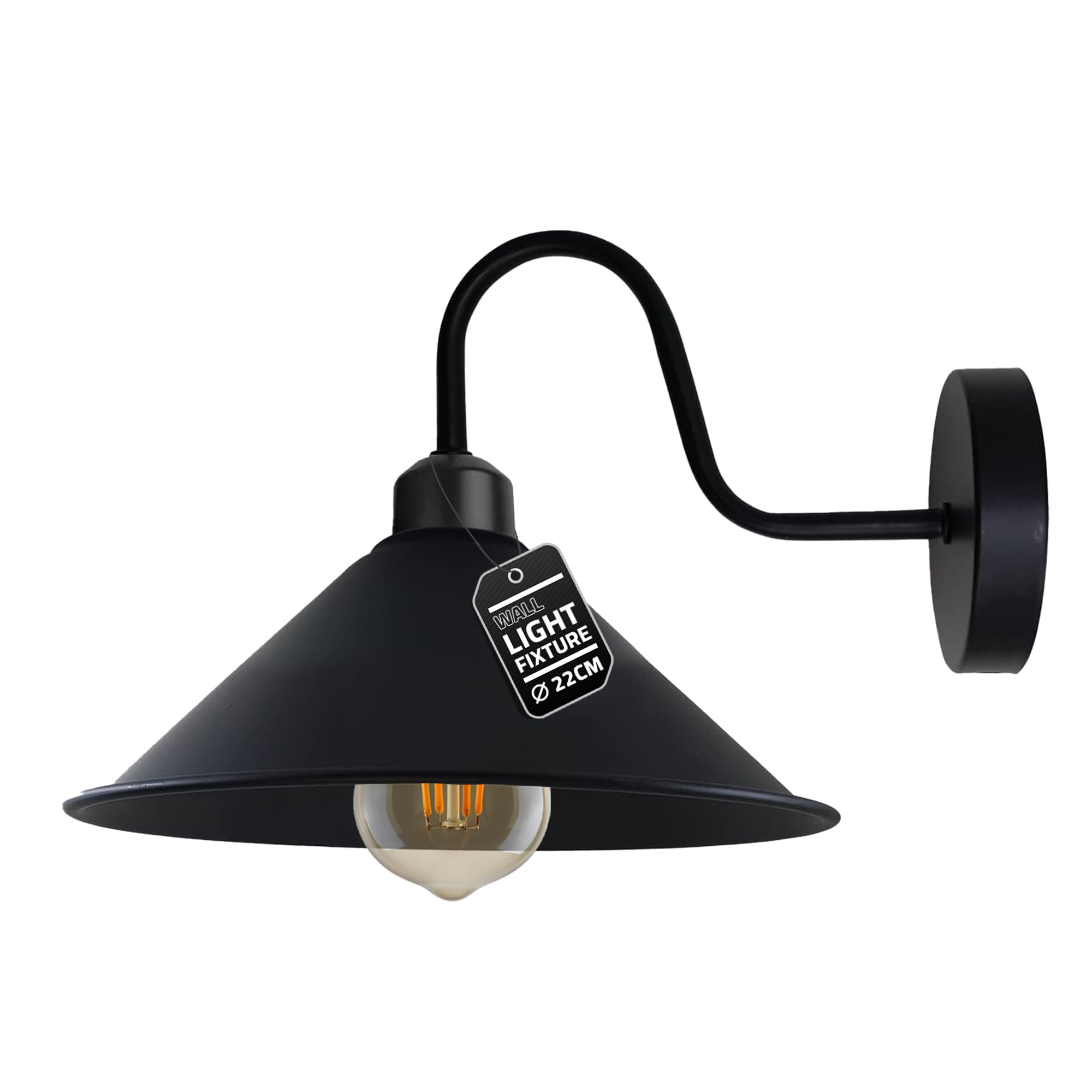Ledsone Black Led Wall Lights Indoor Modern 22Cm Cone Shaped Shade Swan Neck Led Sconce Fittings Not Battery Operated Wall Lamp For Living Room, Bedroom, Hallway
