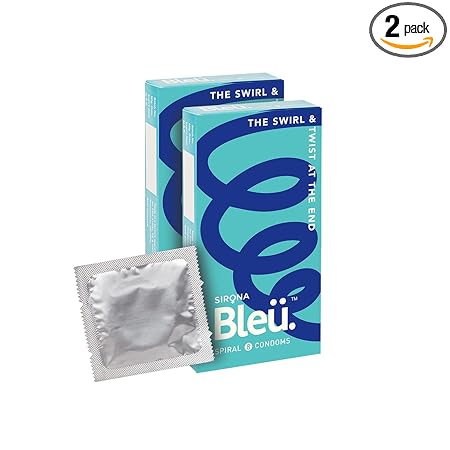 Spiral by Bleu Condoms for Men & Women - 8 Count (Pack of 2) | Unique Shaped Head with Bulges for Her Pleasure, Delay Lubricant & Contoured for His Pleasure | Vegan, Toxin Free & 100% Natural Latex