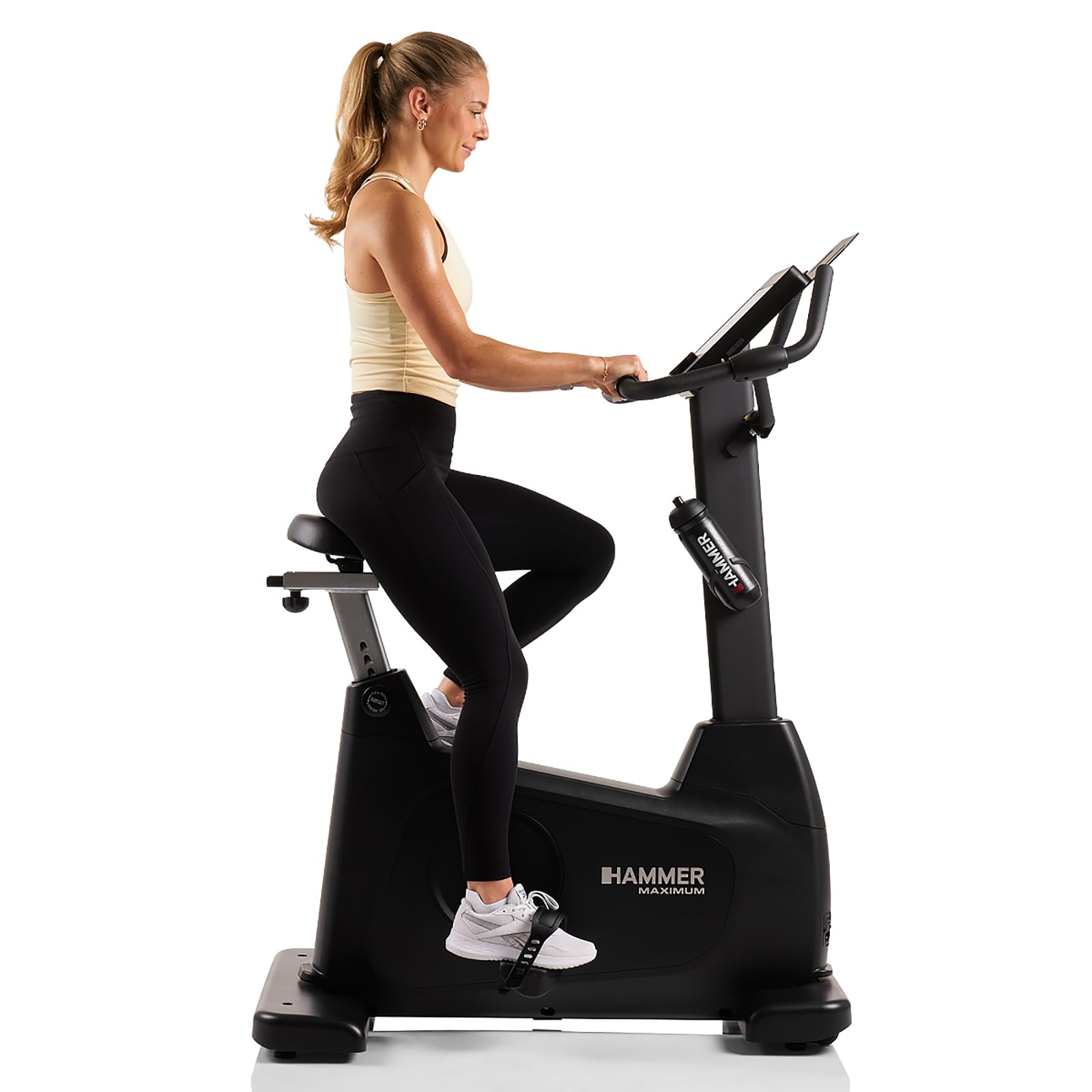 HAMMER Ergometer UB 8000 – leiser Heimtrainer für Zuhause, Apps vorinstalliert Kinomap & Zwift, Touch-Display, 14 kg Schwungmasse, 17 Programme, Hometrainer Fahrrad bis 150 kg