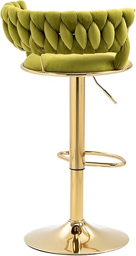 Miniatura 24 de Juego de 2 taburetes de bar giratorios modernos, taburete de bar de terciopelo ajustable en altura con respaldo y reposapiés dorado para comedor,