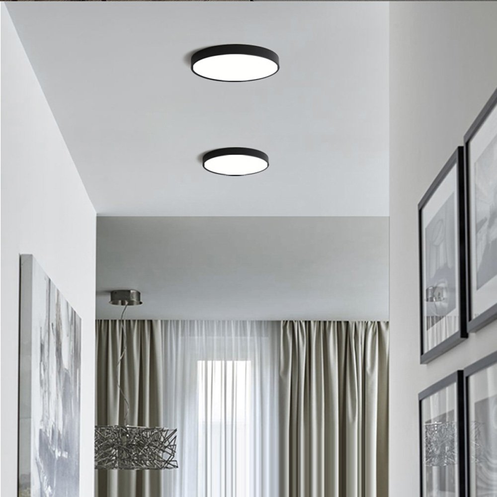Ultra-cienka, okrągła lampa sufitowa LED, 6000 K, do sypialni, salonu, gabinetu, na balkon, do korytarza, oświetlenie sufitowe, wysoka jakość (czarna)