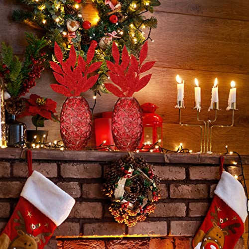 Winlyn 20 Pcs Red Glitter Bay Leaf Sprays Artificial Christmas Tree Picks Sprays 12.7" Tall For Red Christmas Tree Winter Wreath Swag Floral Arrangement Wedding Bouquet Table Centerpiece Decoration #TOP5